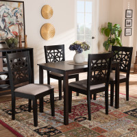 Baxton Studio RH310C-Sand/Dark Brown-5PC Dining Set Jackson Modern and Contemporary Sand Fabric Upholstered and Espresso Brown Finished Wood 5-Piece Dining Set